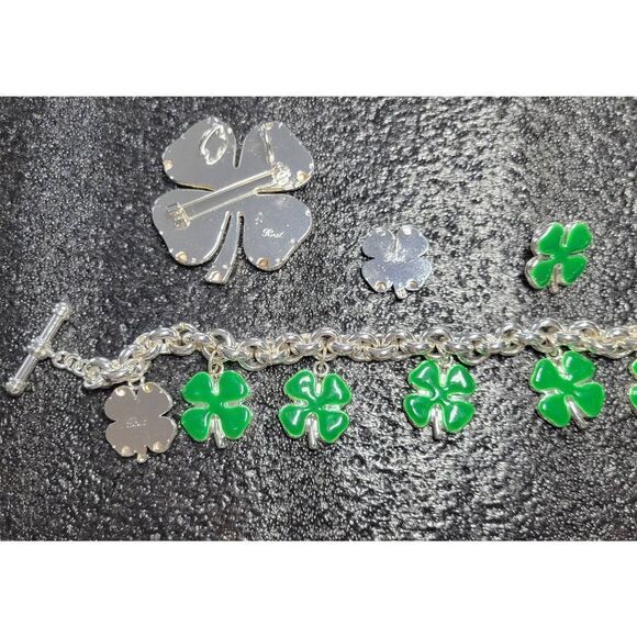 Signed Vintage St. Patrick's Day enamel and silver charm bracelet, pendant/brooc - Picture 2 of 3